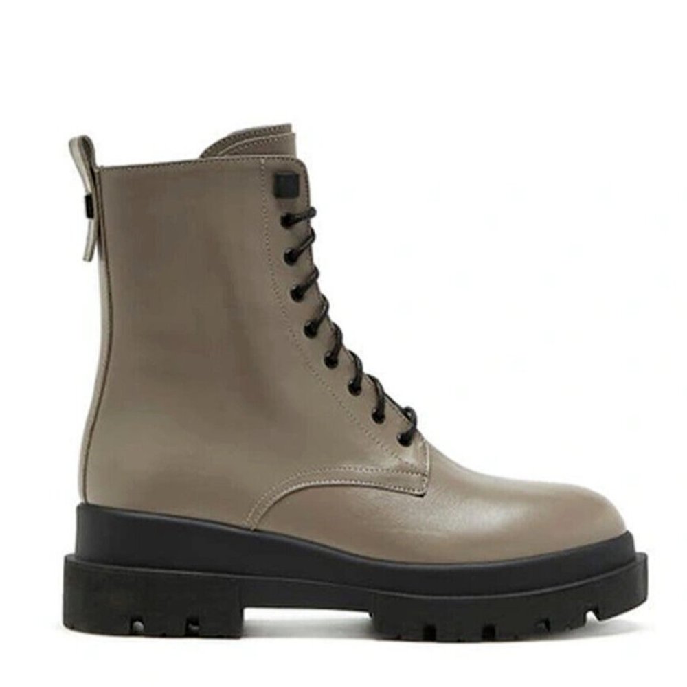 New! La Canadienne Brendan Leather Combat Booties Taupe Brown Madein Italy DD365